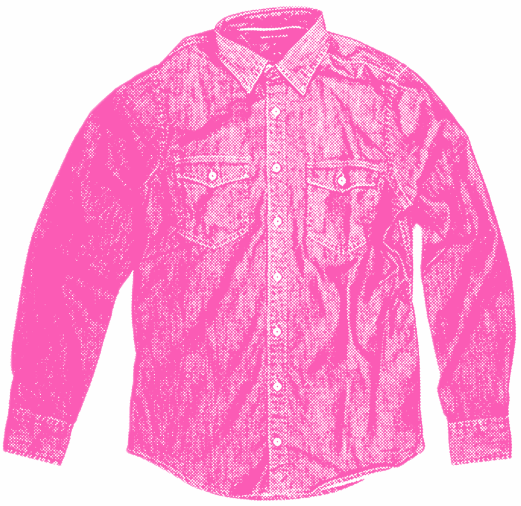 Roze risoprint grafische afbeelding van een jasje.