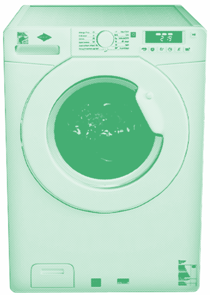 Groene risoprint grafische afbeelding van een wasmachine.