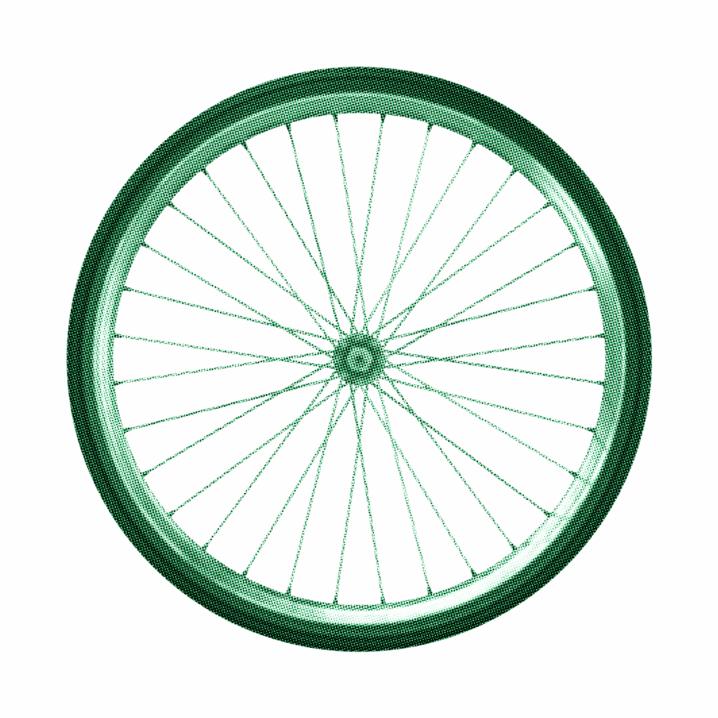 Groene risoprint grafische afbeelding van een fietswiel.