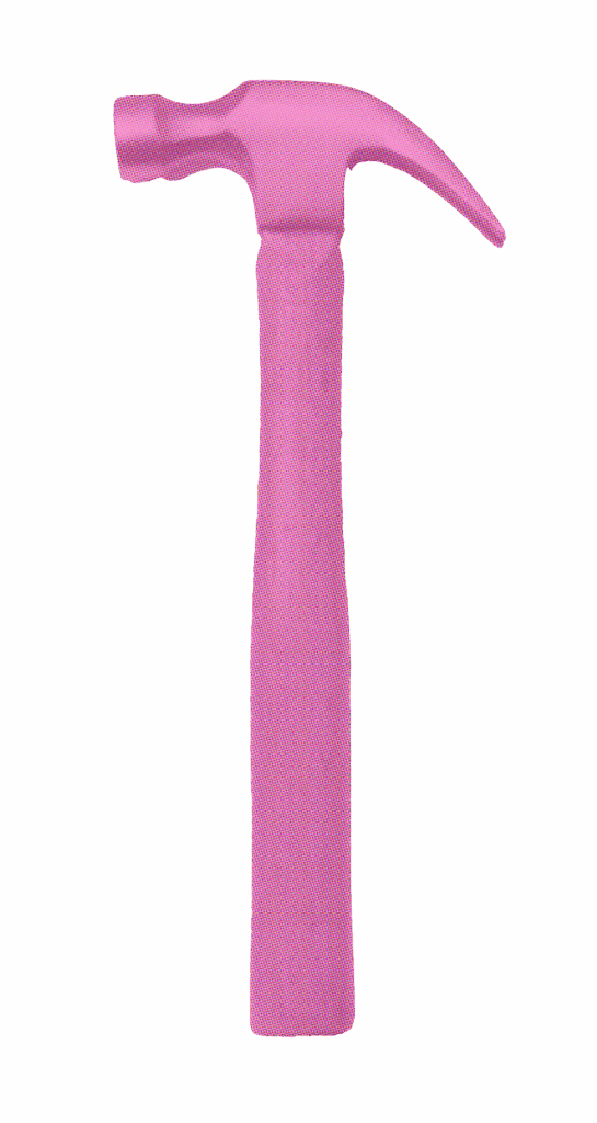 Roze risoprint grafische afbeelding van een hamer.