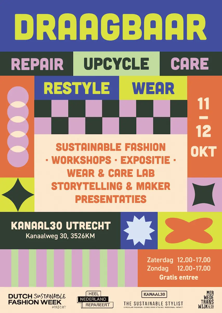 Advertentie poster van het Draagbaar Sustainable Fashion Event in Utrecht.
