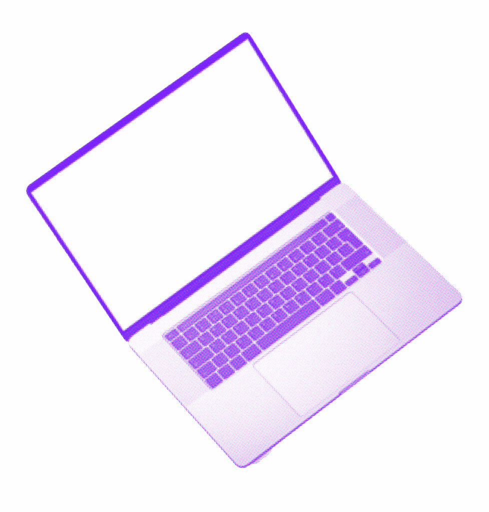 Paarse risoprint grafische afbeelding van een laptop.